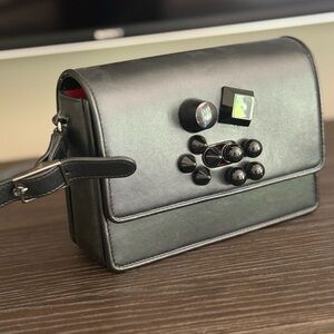 Christian Louboutin Black Leather Embellished Messenger Bag